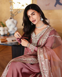 MUSHQ-3PC-RAW SILK HAND EMB EMBELLISHED SHIRT WITH SOFT SILK EMB DUPATTA AND RAW SILK TROUSER-BIC-5214