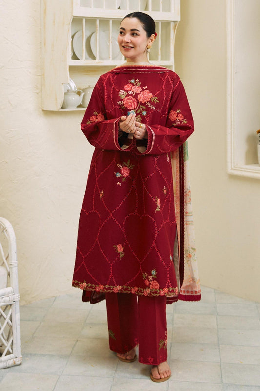ZARA SHAH JAHAN - 3PC LAWN EMBROIDERED SHIRT WITH DIAMOND PRINTED DUPATTA AND TROUSER-BIC-2743