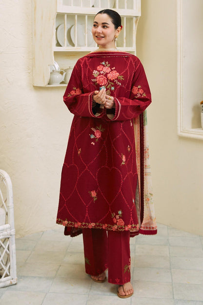 ZARA SHAH JAHAN - 3PC LAWN EMBROIDERED SHIRT WITH DIAMOND PRINTED DUPATTA AND TROUSER-BIC-2743.RED