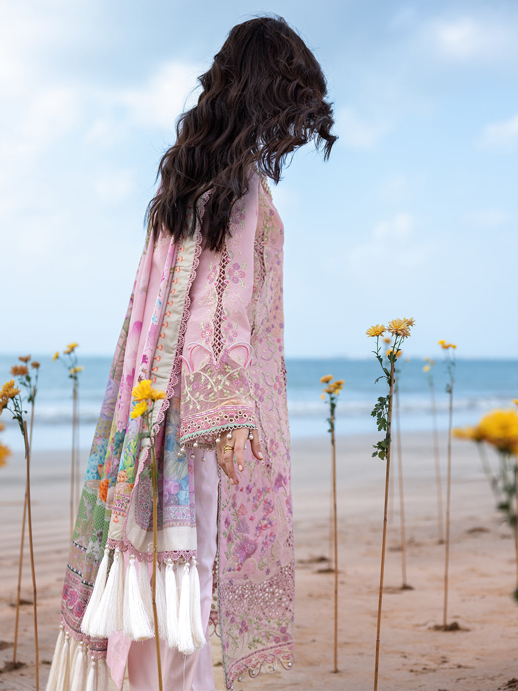 MAHNUR-3PC LAWN CHIKANKAARI EMBROIDERED SHIRT WITH CHIFFON PRINTED DUPATTA AND TROUSER-BIC-4787