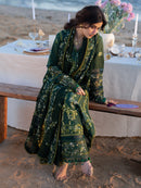 MAHNUR-3PC DHANAK CHIKANKAARI EMBROIDERED SHIRT WITH DHANAK EMBROIDERED SHAWL AND TROUSER-BIC-5259