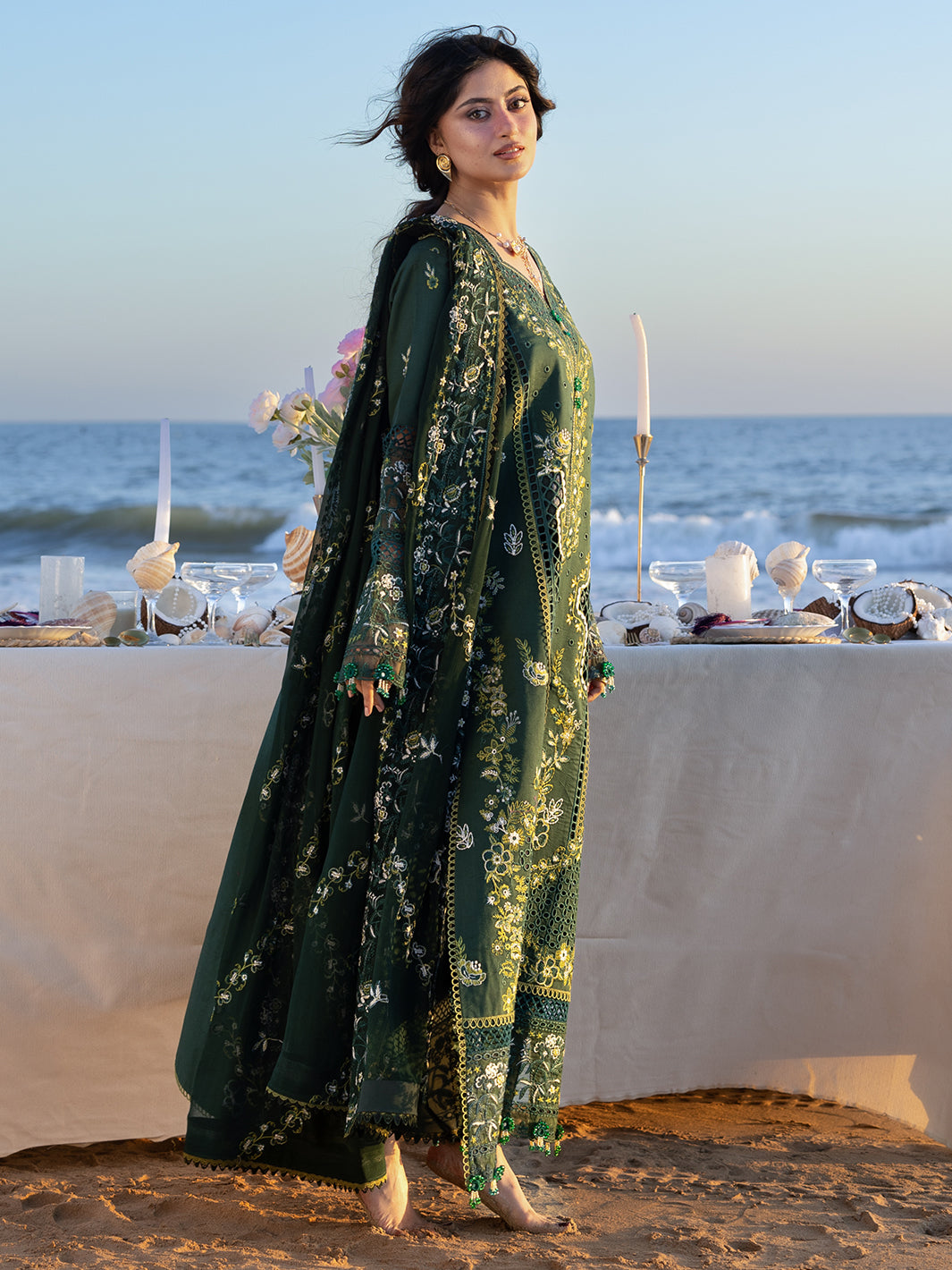 MAHNUR-3PC DHANAK CHIKANKAARI EMBROIDERED SHIRT WITH DHANAK EMBROIDERED SHAWL AND TROUSER-BIC-5259