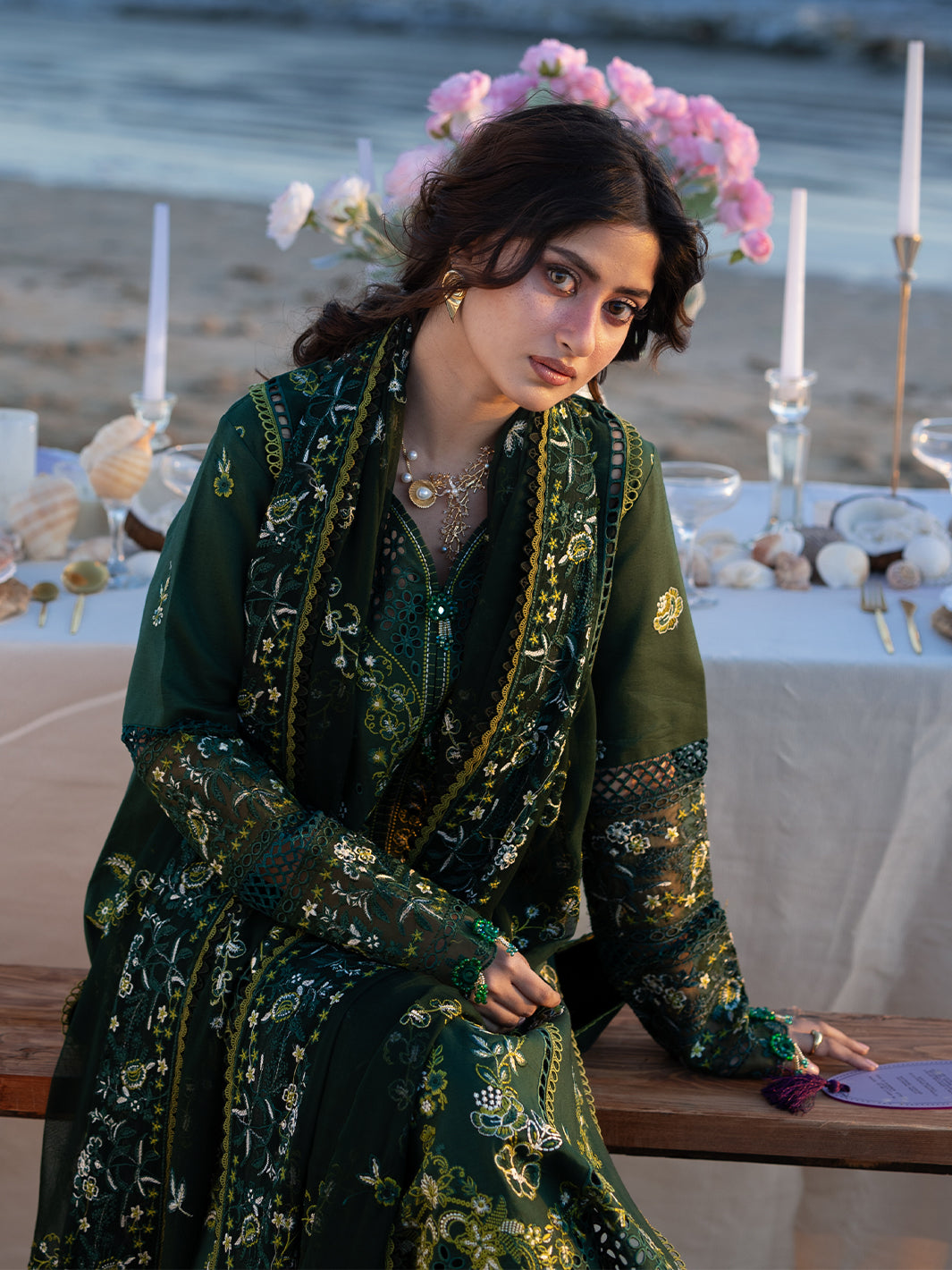 MAHNUR-3PC DHANAK CHIKANKAARI EMBROIDERED SHIRT WITH DHANAK EMBROIDERED SHAWL AND TROUSER-BIC-5259