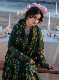 MAHNUR-3PC DHANAK CHIKANKAARI EMBROIDERED SHIRT WITH DHANAK EMBROIDERED SHAWL AND TROUSER-BIC-5259