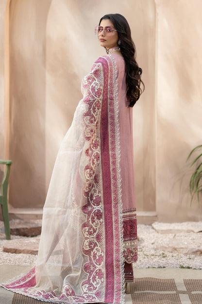 QALAMQAR-3PC CHIKANKAARI LAWN CUTWORK EMBROIDERED SHIRT WITH NET EMBROIDERED CUTWORK DUPATTA AND TROUSER-BIC-3599