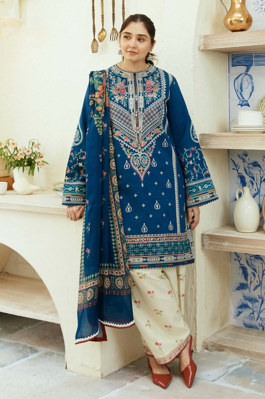 ZAHRA SHAHJAHAN- 3PC LAWN EMBROIDERED SHIRT WITH MONARK PRINT DUPATTA & EMB TROUSER-BIC-3552