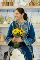 ZARASHAHJAHAN- 3PC DHANAK EMBROIDERED SHIRT WITH COUTRAI WOOL PRINT SHAWL & EMB TROUSER -BIC-4072