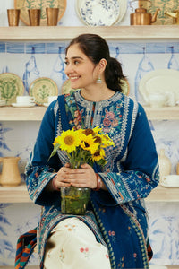 ZARASHAHJAHAN- 3PC DHANAK EMBROIDERED SHIRT WITH COUTRAI WOOL PRINT SHAWL & EMB TROUSER -BIC-4072