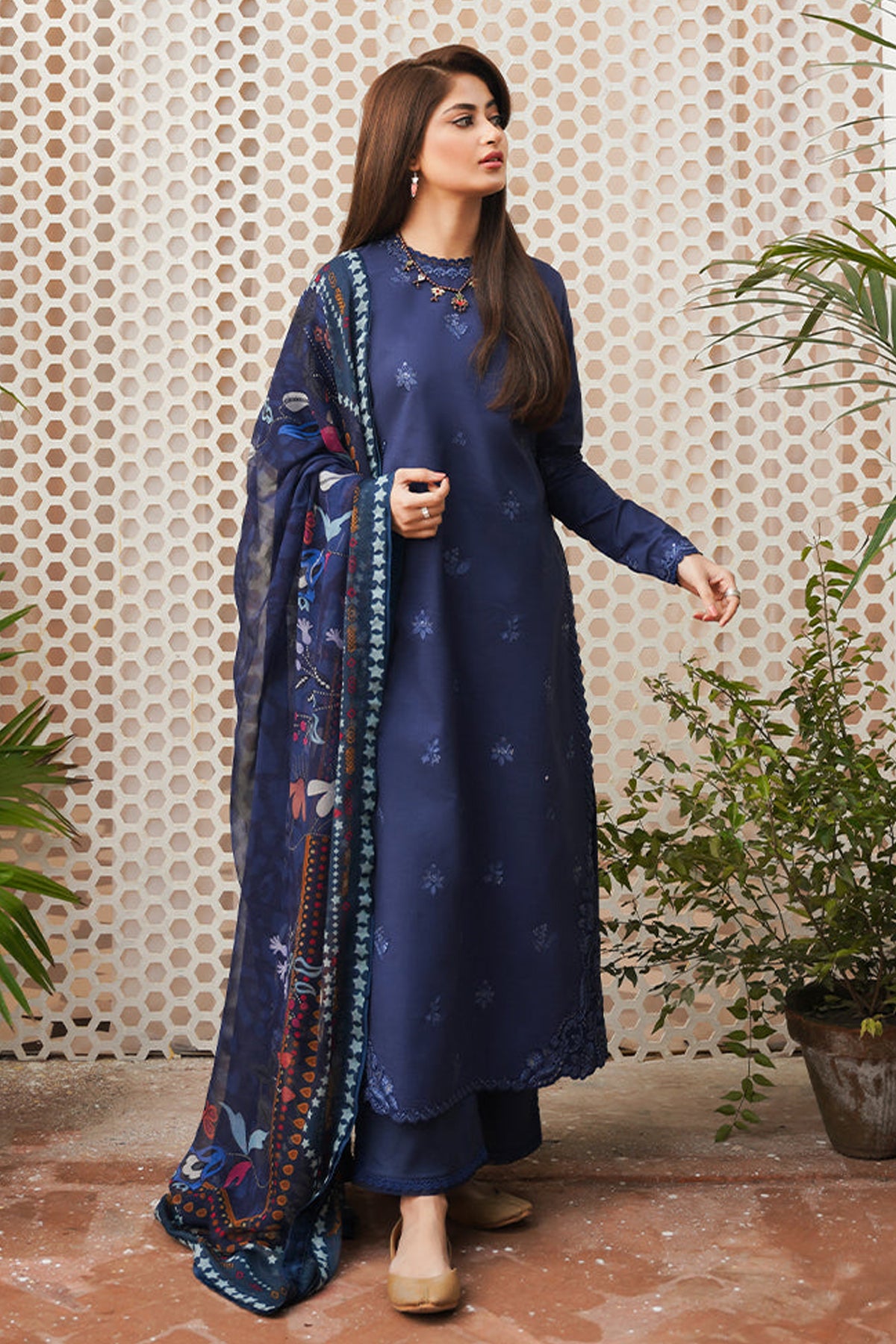 SERAN- 3PC LAWN EMBROIDERED SHIRT WITH MONARK PRINT DUPATTA & TROUSER-BIC-3511
