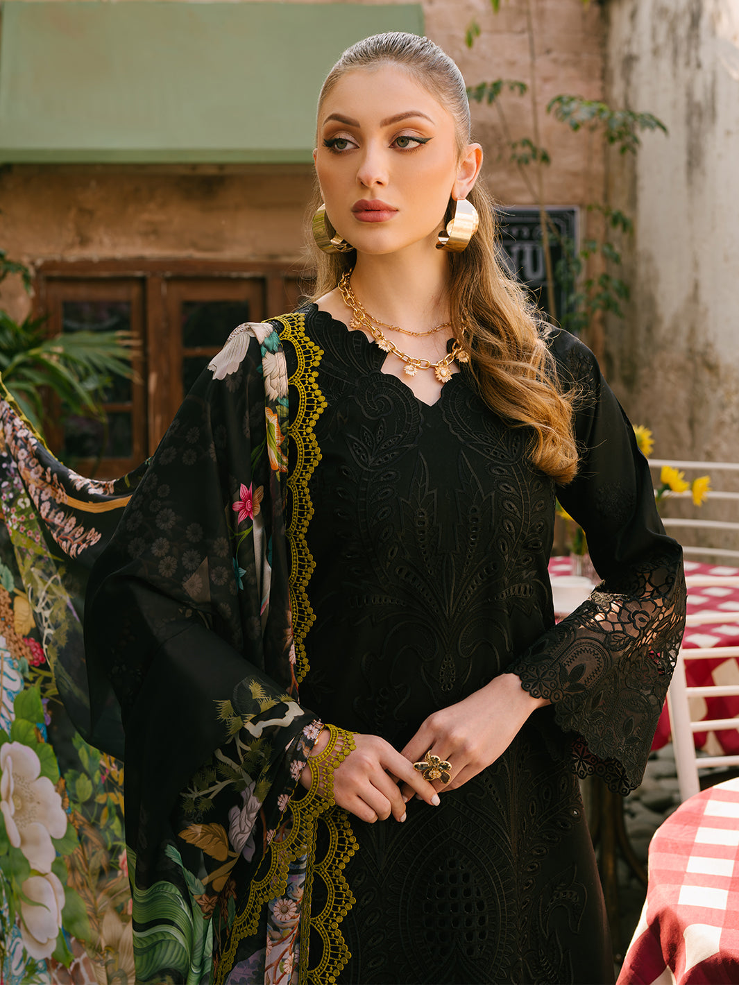 MAHNUR-3PIECE LAWN EMBROIDERED SHIRT WITH CHIFFON PRINTED DUPATTA AND TROUSER-BIC-4662