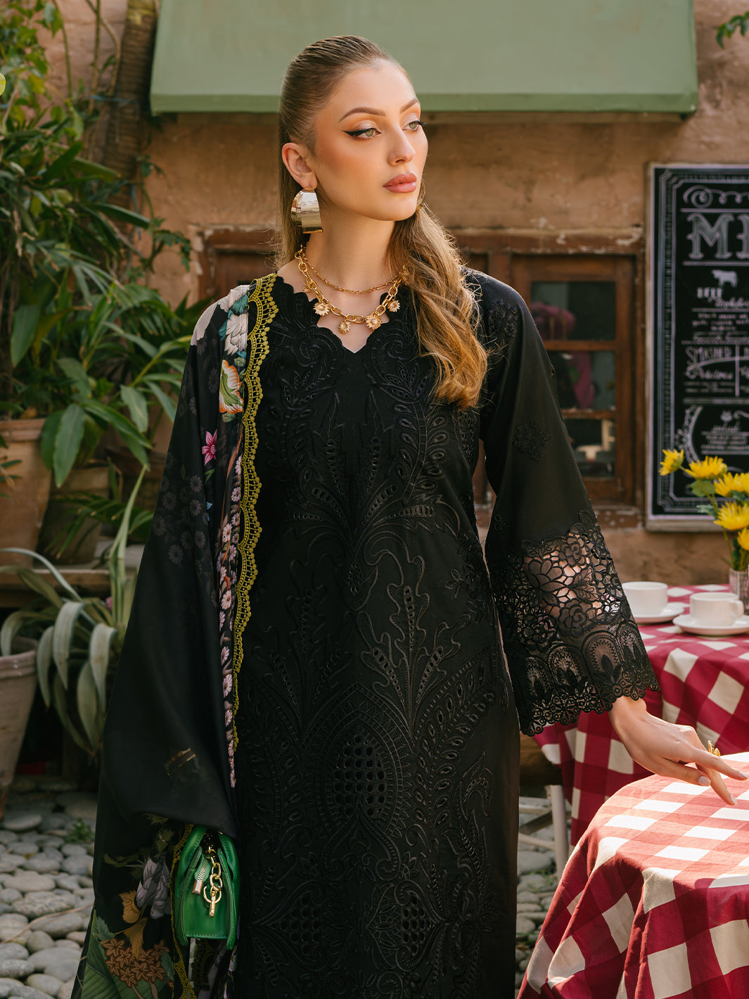 MAHNUR-3PIECE LAWN EMBROIDERED SHIRT WITH CHIFFON PRINTED DUPATTA AND TROUSER-BIC-4662
