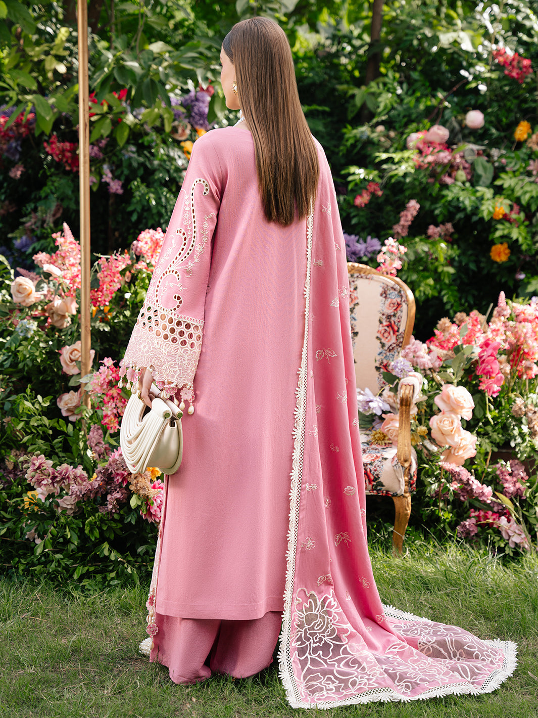 MAHNUR-3PC LAWN LASER WORK EMBROIDERED SHIRT WITH KHAADI NET EMBROIDERED DUPATTA AND TROUSER -BIC-4747