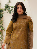 MAHNUR-3PC LAWN LASEWORK EMB SHIRT WITH CHIFFON PRINTED DUPATTA AND TROUSER -BIC-4706