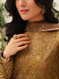 MAHNUR-3PC LAWN LASEWORK EMB SHIRT WITH CHIFFON PRINTED DUPATTA AND TROUSER -BIC-4706