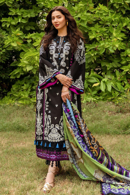 SIRAA BY SADAF-3PC LAWN EMBROIDERED SHIRT WITH MONARK PRINT DUPATTA AND LAWN TROUSER-BIC-3514
