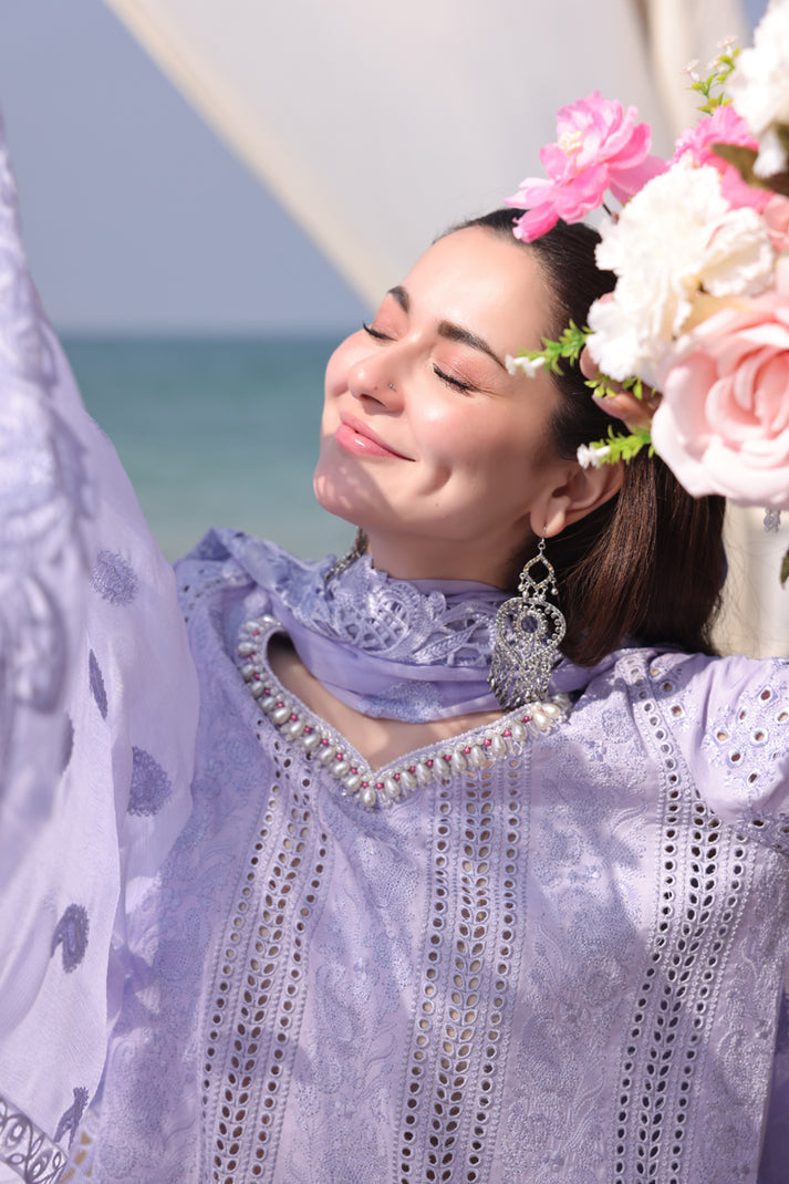 IMROZIA-3PC LAWN CHIKANKARI EMBROIDERED SHIRT WITH KHADDI NET EMB DUPATTA AND TROUSER-BIC-4508