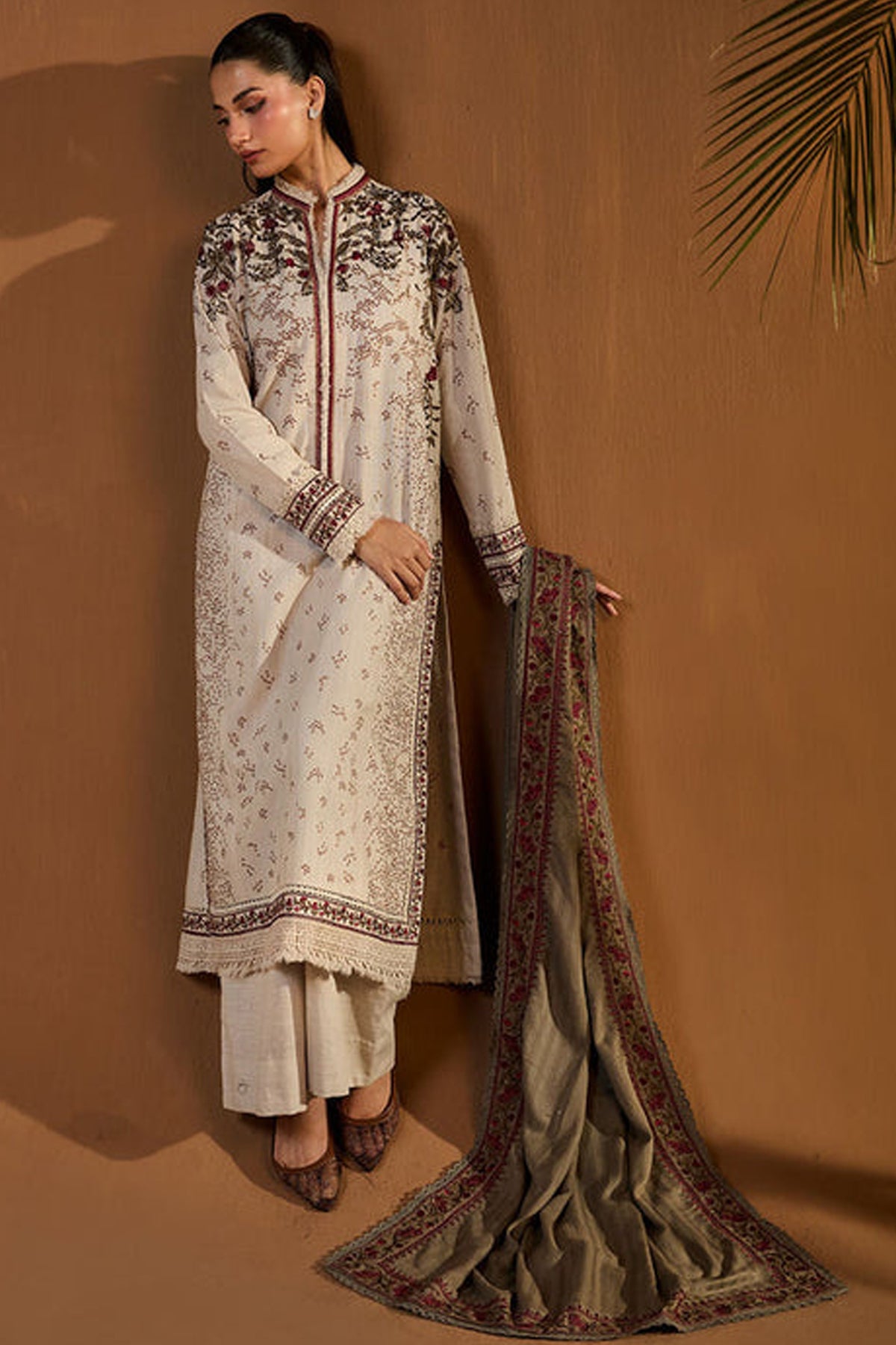 SOBIA NAZIR-3PC DHANAK EMBROIDERED SHIRT WITH DHANAK EMBROIDERED SHAWL AND TROUSER-BIC-4424