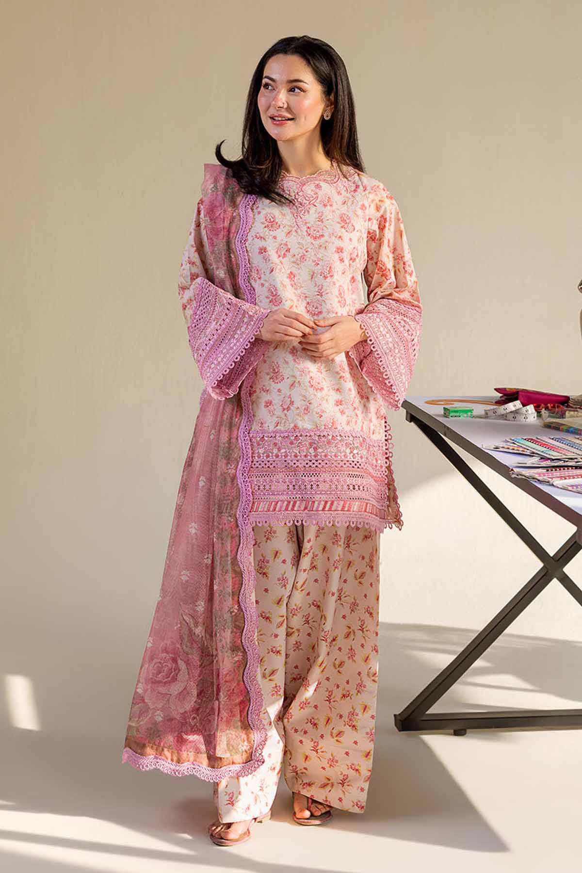 SOBIA NAZIR-3PC LAWN DIGITAL PRINTED EMB SHIRT WITH SILK PRINTED DUPATTA AND PRINTED TROUSER-BIC-056