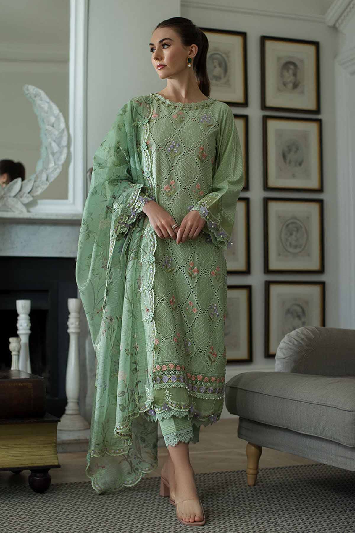 SOBIA NAZIR-3PC LAWN EMBROIDERED SHIRT WITH CHIFFON PRINTED EMB DUPATTA AND TROUSER-BIC-4616