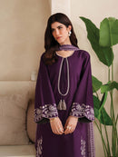 GARNET-3PC DHANAK EMBROIDERED SHIRT WITH COURTRAI PRINTED SHAWL AND TROUSER-BIC-4305