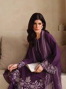 GARNET-3PC DHANAK EMBROIDERED SHIRT WITH COURTRAI PRINTED SHAWL AND TROUSER-BIC-4305