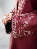 IZEL-3PC DHANAK EMBROIDERED SHIRT WITH COURTRAI PRINTED SHAWL & TROUSER-BIC-4384