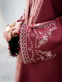 IZEL-3PC DHANAK EMBROIDERED SHIRT WITH COURTRAI PRINTED SHAWL & TROUSER-BIC-4384