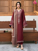 IZEL-3PC DHANAK EMBROIDERED SHIRT WITH COURTRAI PRINTED SHAWL & TROUSER-BIC-4384