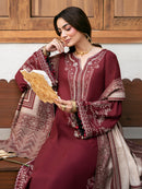 IZEL-3PC DHANAK EMBROIDERED SHIRT WITH COURTRAI PRINTED SHAWL & TROUSER-BIC-4384