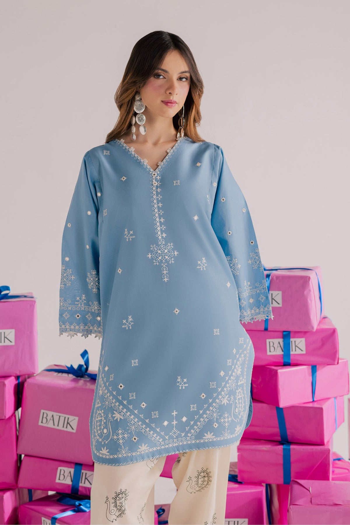 BATIK-2PIECE DHANAK EMBROIDERED SHIRT WITH DHANAK EMB TROUSER-BIC-15005