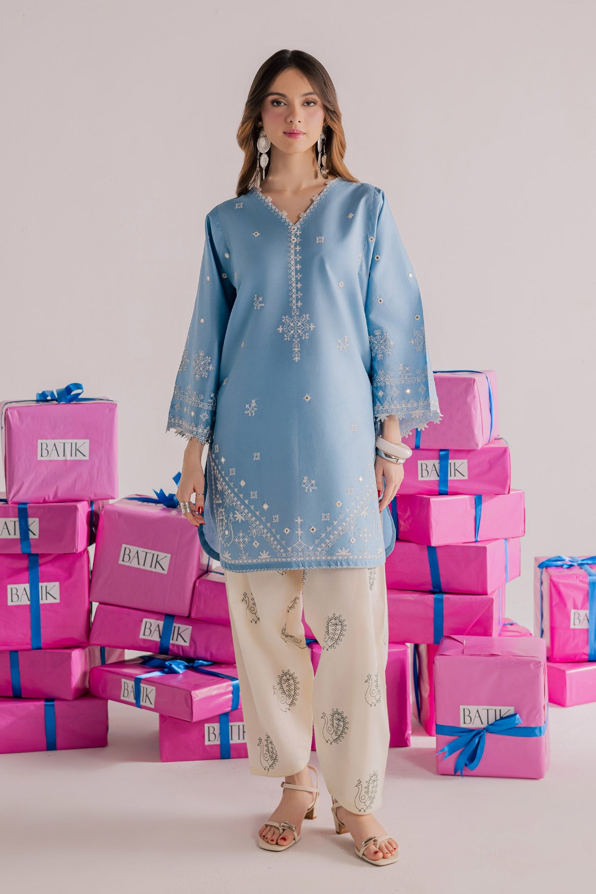 BATIK-2PIECE DHANAK EMBROIDERED SHIRT WITH DHANAK EMB TROUSER-BIC-15005