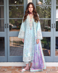 MUSHQ-3PC LAWN CHIKAN EMBROIDERED SHIRT WITH SILK PRINTED DUPATTA AND TROUSER-BIC-4905