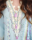 MUSHQ-3PC LAWN CHIKAN EMBROIDERED SHIRT WITH SILK PRINTED DUPATTA AND TROUSER-BIC-4905