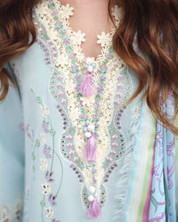 MUSHQ-3PC LAWN CHIKAN EMBROIDERED SHIRT WITH SILK PRINTED DUPATTA AND TROUSER-BIC-4905