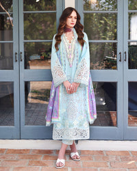 MUSHQ-3PC LAWN CHIKAN EMBROIDERED SHIRT WITH SILK PRINTED DUPATTA AND TROUSER-BIC-4905