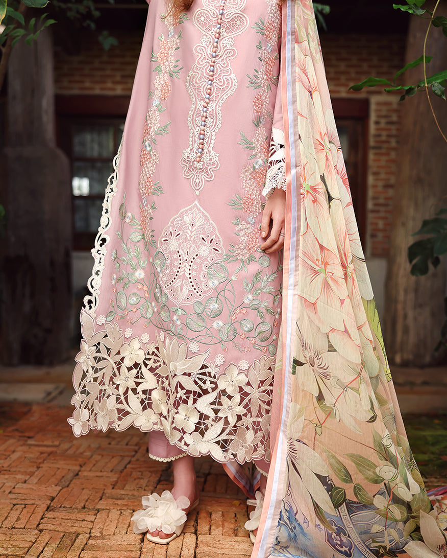 MUSHQ-3PC LAWN EMBROIDERED SHIRT WITH SILK PRINTED DUPATTA AND TROUSER-BIC-4901