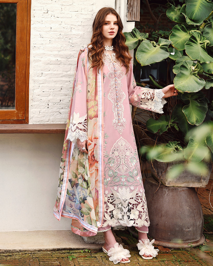MUSHQ-3PC LAWN EMBROIDERED SHIRT WITH SILK PRINTED DUPATTA AND TROUSER-BIC-4901