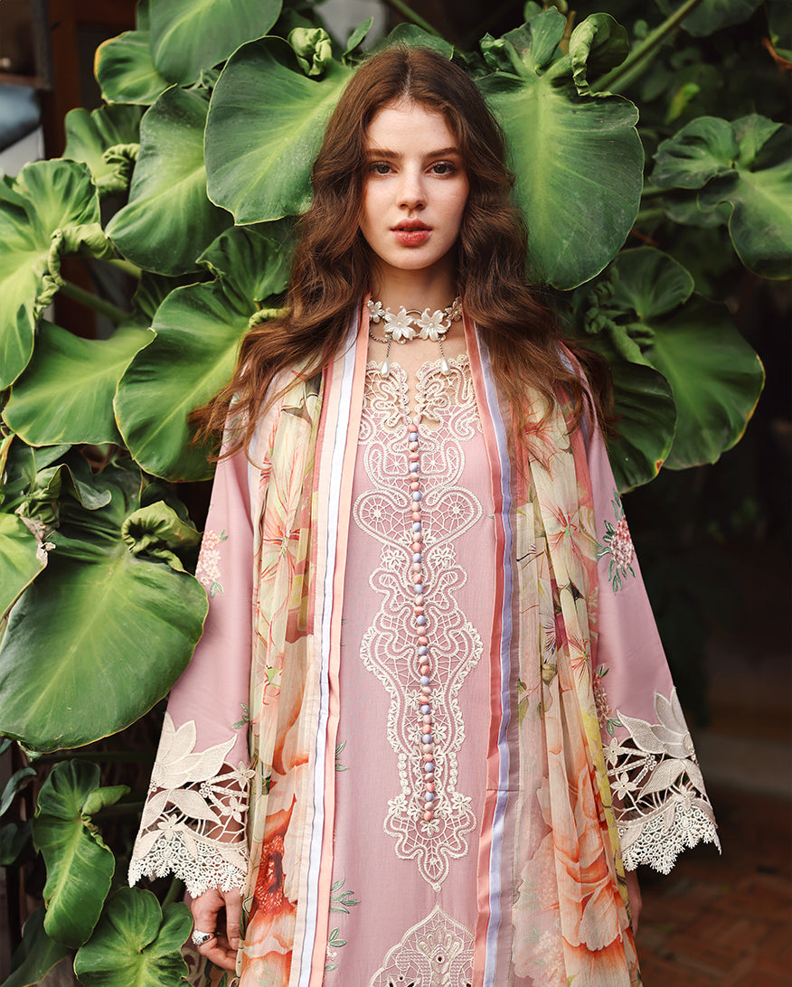 MUSHQ-3PC LAWN EMBROIDERED SHIRT WITH SILK PRINTED DUPATTA AND TROUSER-BIC-4901