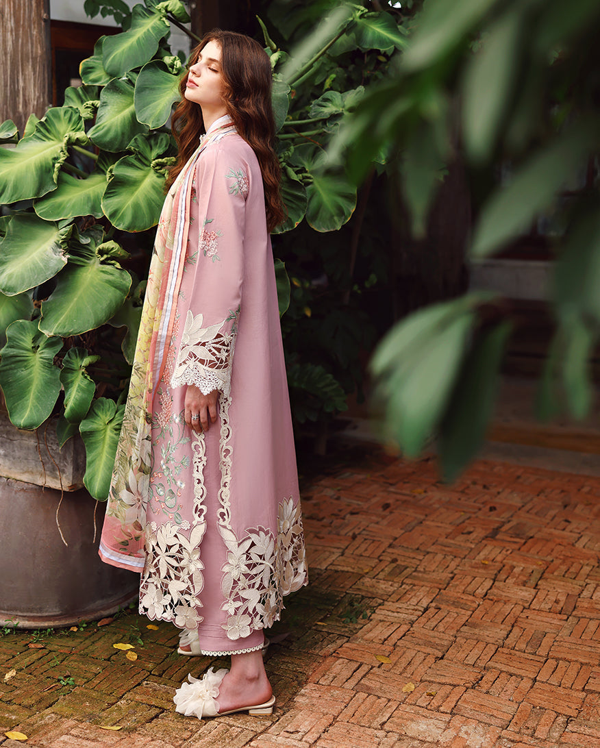 MUSHQ-3PC LAWN EMBROIDERED SHIRT WITH SILK PRINTED DUPATTA AND TROUSER-BIC-4901