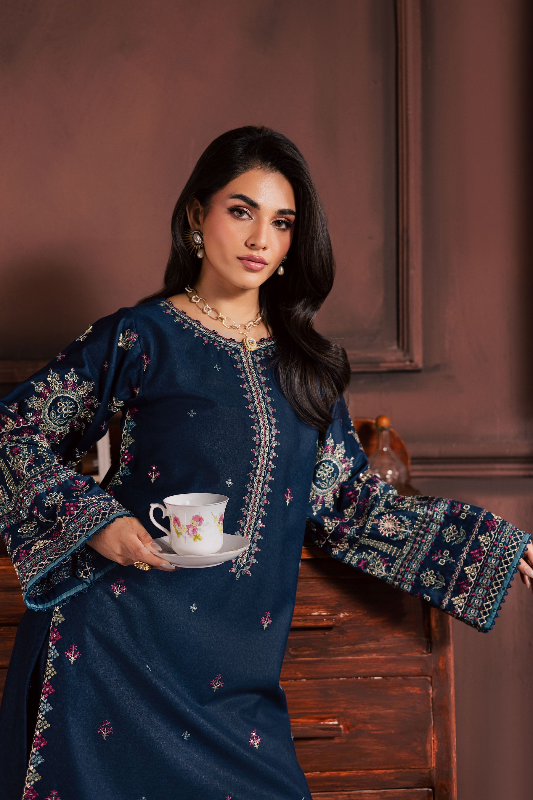 BATIK-2PIECE LAWN SEQUIN EMB SHIRT WITH LAWN EMB SLEEVES-BIC-246