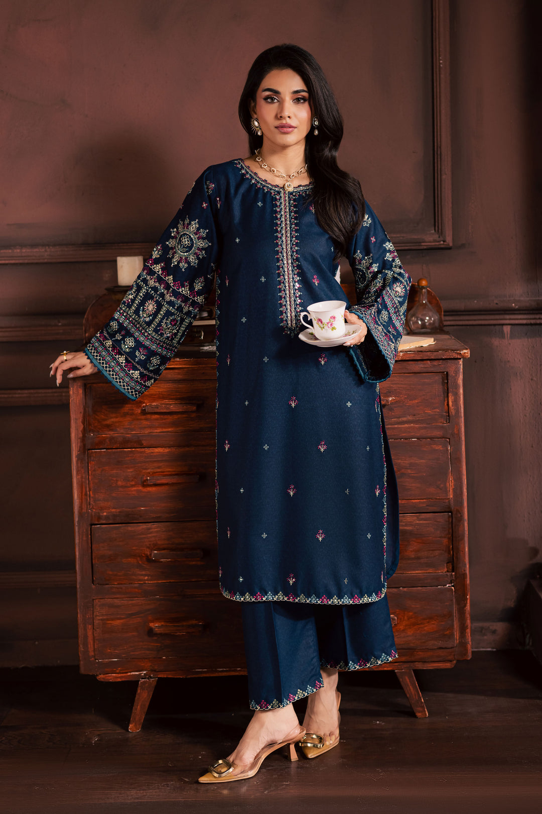 BATIK-2PIECE LAWN SEQUIN EMB SHIRT WITH LAWN EMB SLEEVES-BIC-246