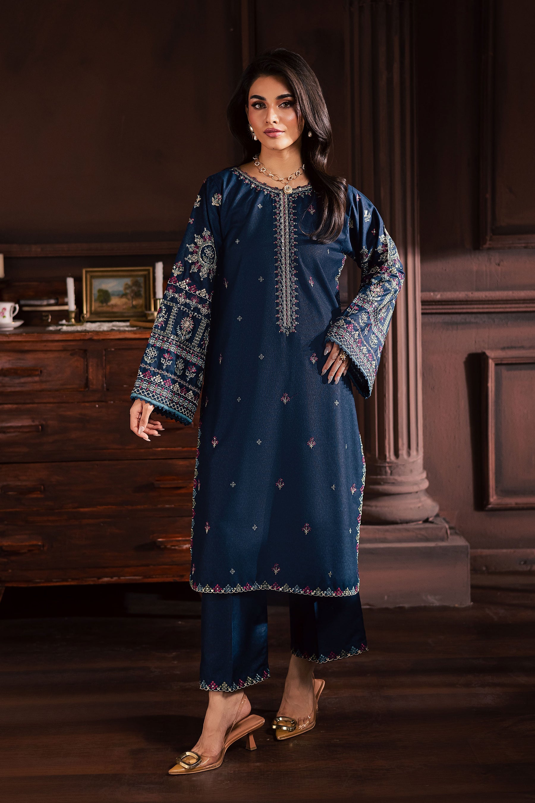 BATIK-2PIECE LAWN SEQUIN EMB SHIRT WITH LAWN EMB SLEEVES-BIC-246