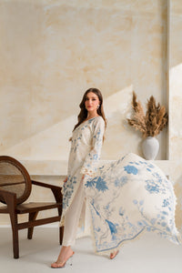 VINTAGE-3PC DHANAK EMBROIDERED SHIRT WITH COURTRAI PRINTED EMB SHAWL AND TROUSER-BIC-5228