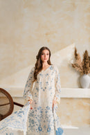 VINTAGE-3PC DHANAK EMBROIDERED SHIRT WITH COURTRAI PRINTED EMB SHAWL AND TROUSER-BIC-5228