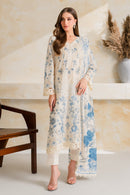 VINTAGE-3PC DHANAK EMBROIDERED SHIRT WITH COURTRAI PRINTED EMB SHAWL AND TROUSER-BIC-5228