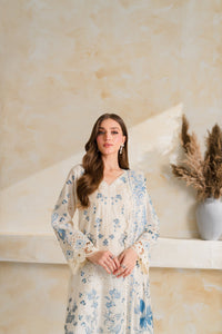 VINTAGE-3PC DHANAK EMBROIDERED SHIRT WITH COURTRAI PRINTED EMB SHAWL AND TROUSER-BIC-5228