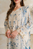 VINTAGE-3PC DHANAK EMBROIDERED SHIRT WITH COURTRAI PRINTED EMB SHAWL AND TROUSER-BIC-5228