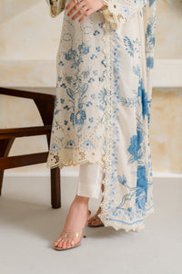 VINTAGE-3PC DHANAK EMBROIDERED SHIRT WITH COURTRAI PRINTED EMB SHAWL AND TROUSER-BIC-5228