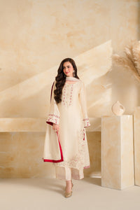 VINTAGE-3 PIECE DHANAK EMBROIDERED SHIRT WITH DHANAK EMBROIDERED SHAWL AND TROUSER-BIC-5232