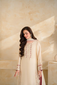 VINTAGE-3 PIECE DHANAK EMBROIDERED SHIRT WITH DHANAK EMBROIDERED SHAWL AND TROUSER-BIC-5232